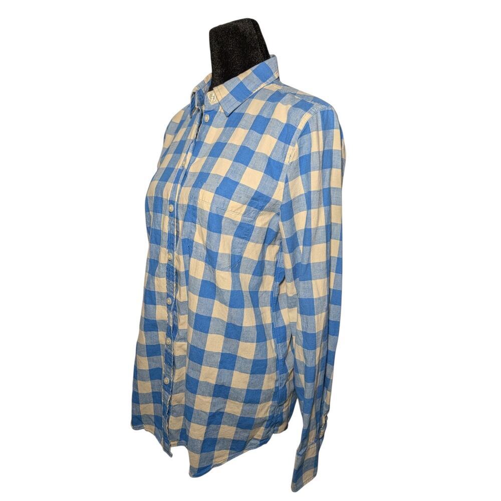 J. Crew "Boy Fit" Flannel Button Down Shirt Women's Sz Small Blue Cream Gingham - Picture 5 of 10